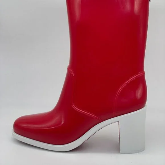 Christian Louboutin LOUBIRAIN 70 PVC Rubber Rain Rainboots Block Heel Boots - Picture 2 of 11